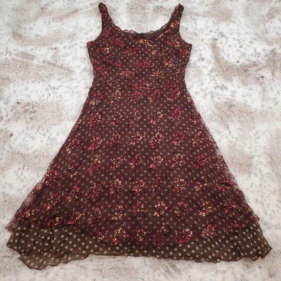 Alexia Admor колена платье коричневый цветочный полкадот сетки шифоновое женское M - Изображение 1 из 4