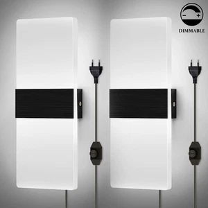2x Modern Wall Sconces Plug in Dimmable LED Wall Light Indoor Wall Lamp Fixtures - Picture 1 of 5