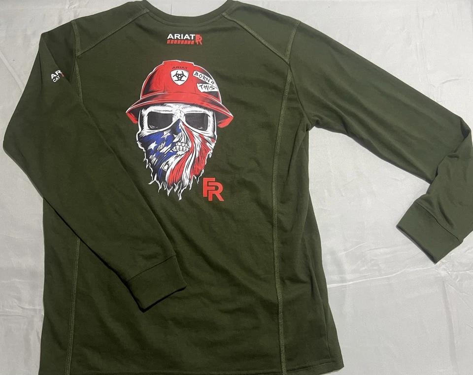 ARIAT FR CAT 2 ROUGHNECK SKULL T-SHIRT (FIRE RESISTANT) SOLID GREEN MEDIUM - Image 1 of 2