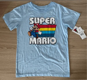 Super Mario Boys Graphic T-Shirt Size Medium NWT | Retro Gamer Tee Blue Nintendo - Picture 1 of 5
