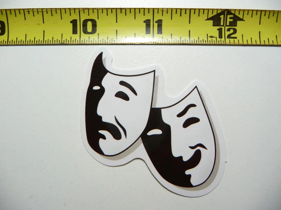 BLACK WHITE THEATER MASKS SMALL STICKER DECAL STAGE PLAY ACT ACTING - Image 1 of 1