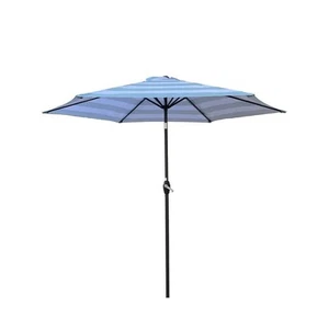 9 ft. Outdoor Patio Market Umbrella in Ice Blue Stripe - Picture 1 of 6