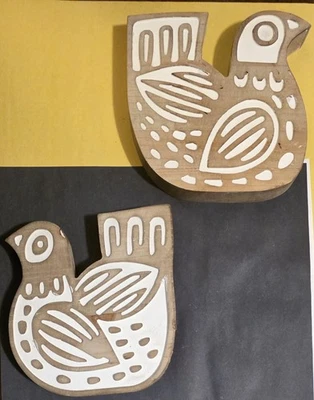 New Set Of 2 Textile Wooden Birds/Printing Block-5.5" X 6" X 1"/Decorating  - Image 1 of 4