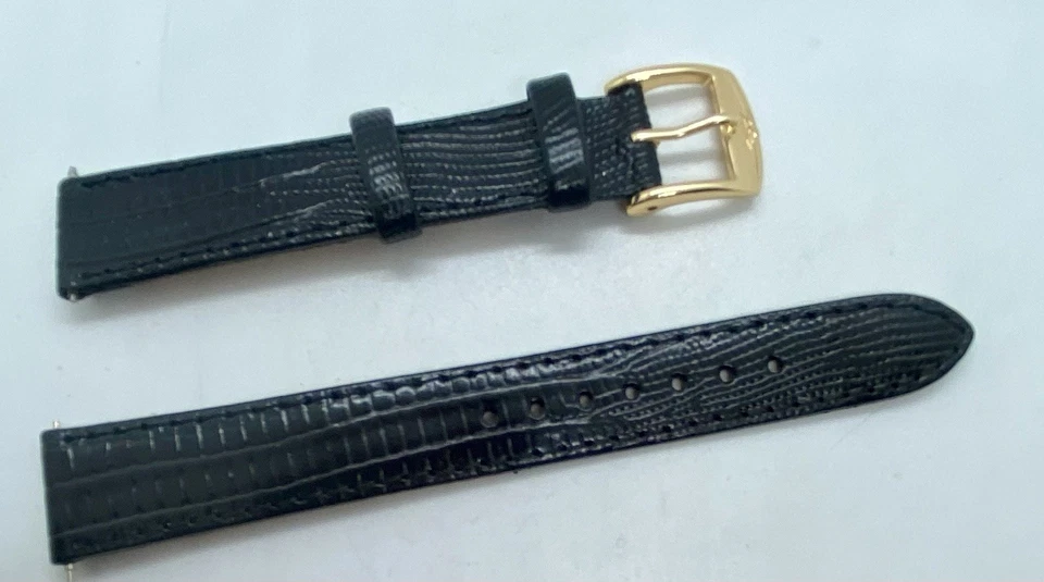 NUEVA Correa de Reloj ZRC Cuero de Becerro Teju Negro 16mm Asas con Barras de Resorte Hebilla Dorada Foto 1 de 4