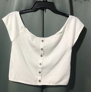 RipCurl Women's White Square Neck Cotton Button Top Size Medium , EUC * - Picture 1 of 5