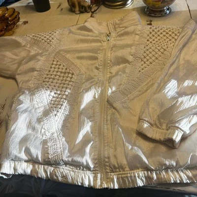 Vintage/Y2K White Shiny Jacket W/ Zipper, Golden Girls Style - Image 1 of 4