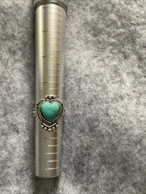 Anillo Corazón Plata Con Una Piedra Color Turquesa Talla 6 Foto 1 de 4