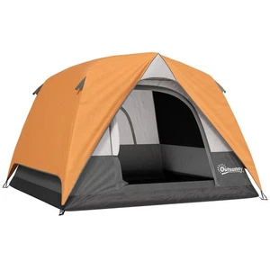 Outsunny 3-4 Person Camping Tent, Waterproof Tent, Orange and Grey - Picture 1 of 11