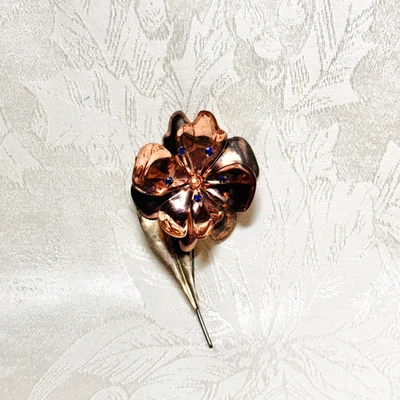 СТЕРЛИНГОВОЕ СЕРЕБРО брошь цветок 26g синий стразы 4» на 2 1/4» vermeil винтажный - Изображение 1 из 4