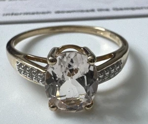 Anillo Gemporia Oro Amarillo 10ct Alto Ligonha Morganita y Circón Blanco Talla S - Imagen 1 de 24