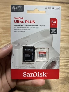 SANDISK SDSQUBC-064G-AT61A Ultra PLUS 64 Go microSDXC UHS-I vitesse jusqu'à 150 Mo/s - Photo 1 sur 2