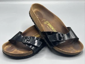 Damen-Slipper Birkenstock schwarz Lack Schnallenriemen Pantoletten/Sandalen UK Größe 4 - Bild 1 von 8