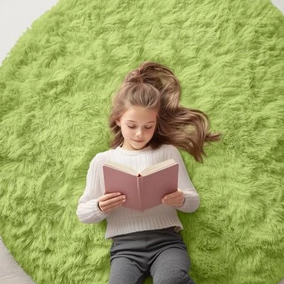  Round Rugs for Bedroom - Machine Washable, 5x5 Feet 5ft Round Grass Green - Image 1 of 4