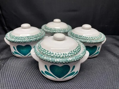 Juego de 4 ~ Country "GREEN HEART" Esponja Verde ~ Mini Vasos de Cerámica con Tapas Foto 1 de 4