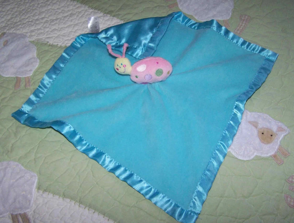 Manta de seguridad Baby Essentials caracol azul aguamarina con rosa satinado para niña sonajero Lovey Foto 1 de 1
