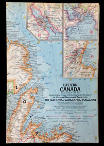 1967 National Geographic Magazine Map of Eastern Canada
