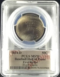 2014-D PCGS MS70 Baseball HOF Half Dollar Auto HANK AARON FS - Picture 1 of 1
