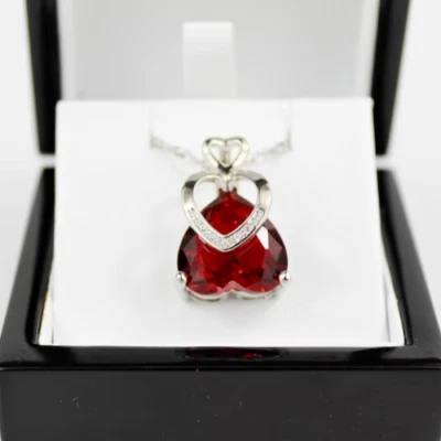 925 Sterling Silver Red Ruby Engagement Pendant Wedding Ruby Pendant Necklace 10 - Image 1 of 3
