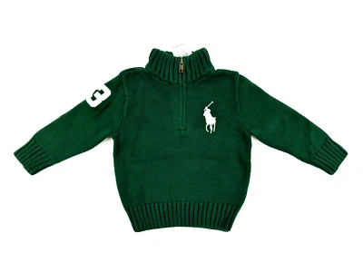 Polo Ralph Lauren Bebé Niño 1/2 Cremallera Big Pony Pullover Suéter - Verde Foto 1 de 3