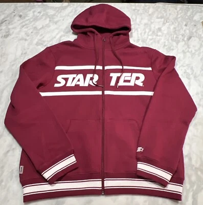 Starter Sweatshirt Large Hoodie Spellout Full Zipper Pockets Stripped NWT - Image 1 of 4