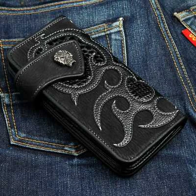 Genuine Black Lizard Skin Leather Big Chain Biker Wallet Exotic Handmade Men's - Image 1 of 4