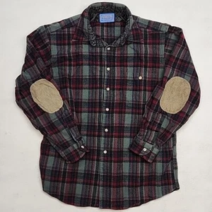VTG Pendleton 50s 60s Mens LG Wool Plaid Flannel Trail Shirt Elbow Patches USA - Picture 1 of 16