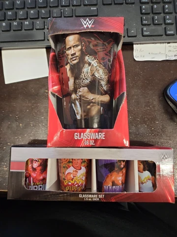 WWE 2016 The Rock + Macho Man Piper Ultimate Warrior shot Glassware & 16oz mug Cover