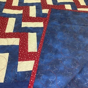 True Handmade Southern Quilt Fence rail PATTERN Red Blue White 56x 64 Patriotic - Picture 1 of 4