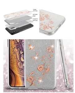 Rose Gold Diamond Silver Glitter Hybrid CASE COVER For LG Stylo 4 /Stylo 4 Plus - Picture 1 of 2