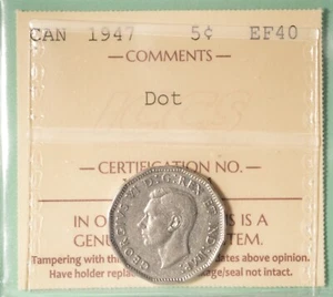 1947 DOT - Canada 5 Cents   - Graded - ICCS VF-40  XGY 254 - Picture 1 of 2