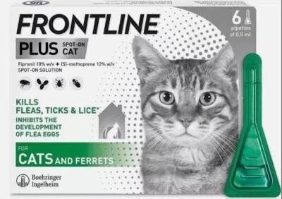BRANDED FRONT Spot on Plus Flea And Tick Treatment for Cats and Ferrets 6 Pipettes
