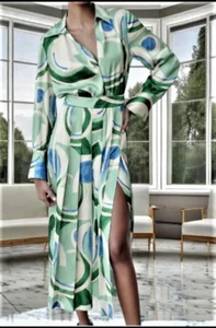 VESTIDO PLISADO CAJA ESTAMPADO VERDE MULTICOLOR MIDI EFECTO SATINADO ZARA talla S NUEVO CON ETIQUETAS - Imagen 1 de 16