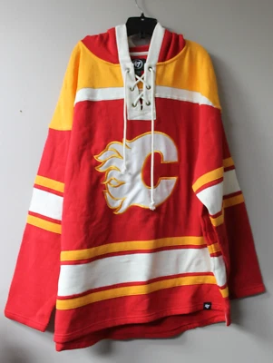 New NHL Calgary Flames old time jersey style mid weight cotton hoodie men's XXL - Image 1 of 4