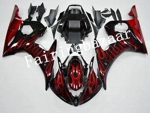Fit for YZF R6 2005 Candy Red Black Flame ABS Injection Bodywork Fairing Kit - Picture 1 of 7