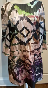 Ali Ro Shift Dress Size 6 100% Silk 3/4 Sleeve Slim Fit Multi-Color Boat-Neck - Picture 1 of 10
