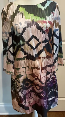 Vestido Ali Ro Shift Talla 6 100% Seda Manga 3/4 Calce Ajustado Multicolor Cuello Barco Foto 1 de 4