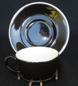 Vintag Black & white Heavy Duty Demitasse Espresso, Chocolate, Tea Cup & Saucer - Picture 1 of 8