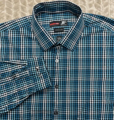 Camisa a cuadros JF John Ferrar elástica mecánica para hombre 16-16 1/2 32/33 azul gris Foto 1 de 4