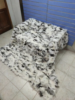 Manta/colcha de piel de zorro blanco platino de lujo de piel de zorro real tamaño king Foto 1 de 4