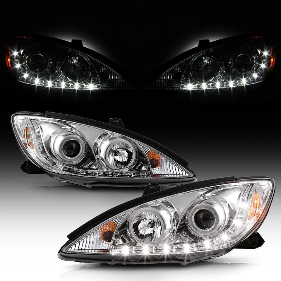 Faros proyectores carcasa cromados para Toyota Camry 2002-2006 LED DRL funcionando Foto 1 de 4