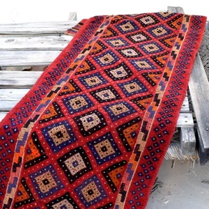 9x2 Handmade Red Runner Rug Mishwani Kilim Woolen Handwoven Flat Afghan Nomadic - Picture 1 of 10