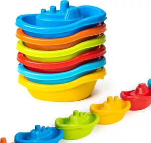 Bath/Beach Boats (6) Multi Colored Baby Toddler Educational Stacking Waterplay - Picture 1 of 14