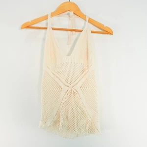 Crochet Halter Crop Top XS Creamy White Mesh Knit Boho Beach Summer TALLY WEiJL - Picture 1 of 11