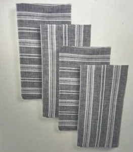 Solino Home 100% Pure Linen 20 x 20” Dinner Napkins Chelsea Stripe Navy/White - Picture 1 of 7