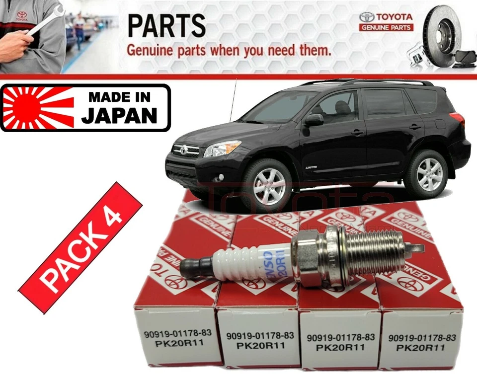 Paquete de 4 bujías de 4 cilindros originales para motor Toyota 2001-2008 Rav4 90919-01178-83 Foto 1 de 1