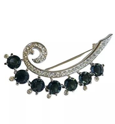 Broche prendedor Nolan Miller azul oscuro y claro floreciente tono plata firmado Foto 1 de 4