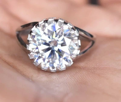 Anillo redondo de moissanita 925 de plata de ley para mujer de 5,35 quilates GRA certificado AGL Foto 1 de 4