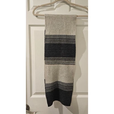 Cachecol de lã de cordeiro J.Crew cinza listrado preto inverno malha lã quente aconchegante unissex - Imagem 1 de 4