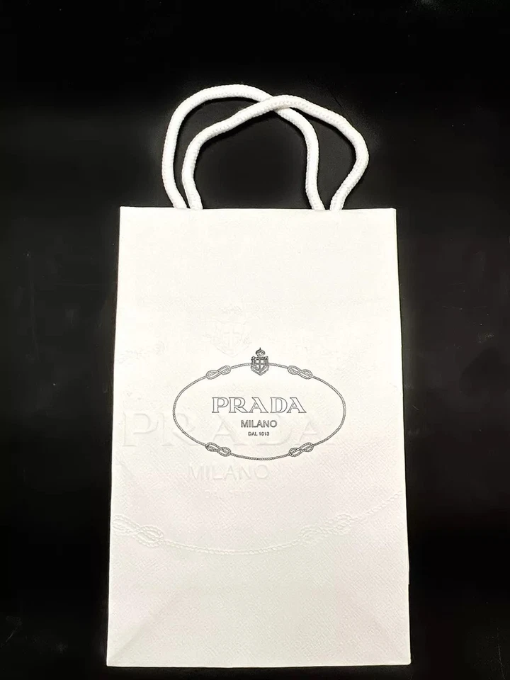 Prada Paper Bag White Blue Logo Luxury 25/16/8 Cm