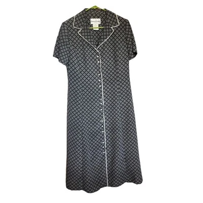 Vestido Danny Nicole Vintage Años 90 Azul Marino Floral Encaje Talla 10P Modesto Cottagecore Tea Foto 1 de 4